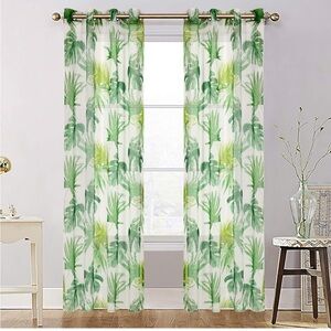 NEW Curtains Grommet Sheer Green Leaf Drapes Patio 50x108 Extra Long One Panel
